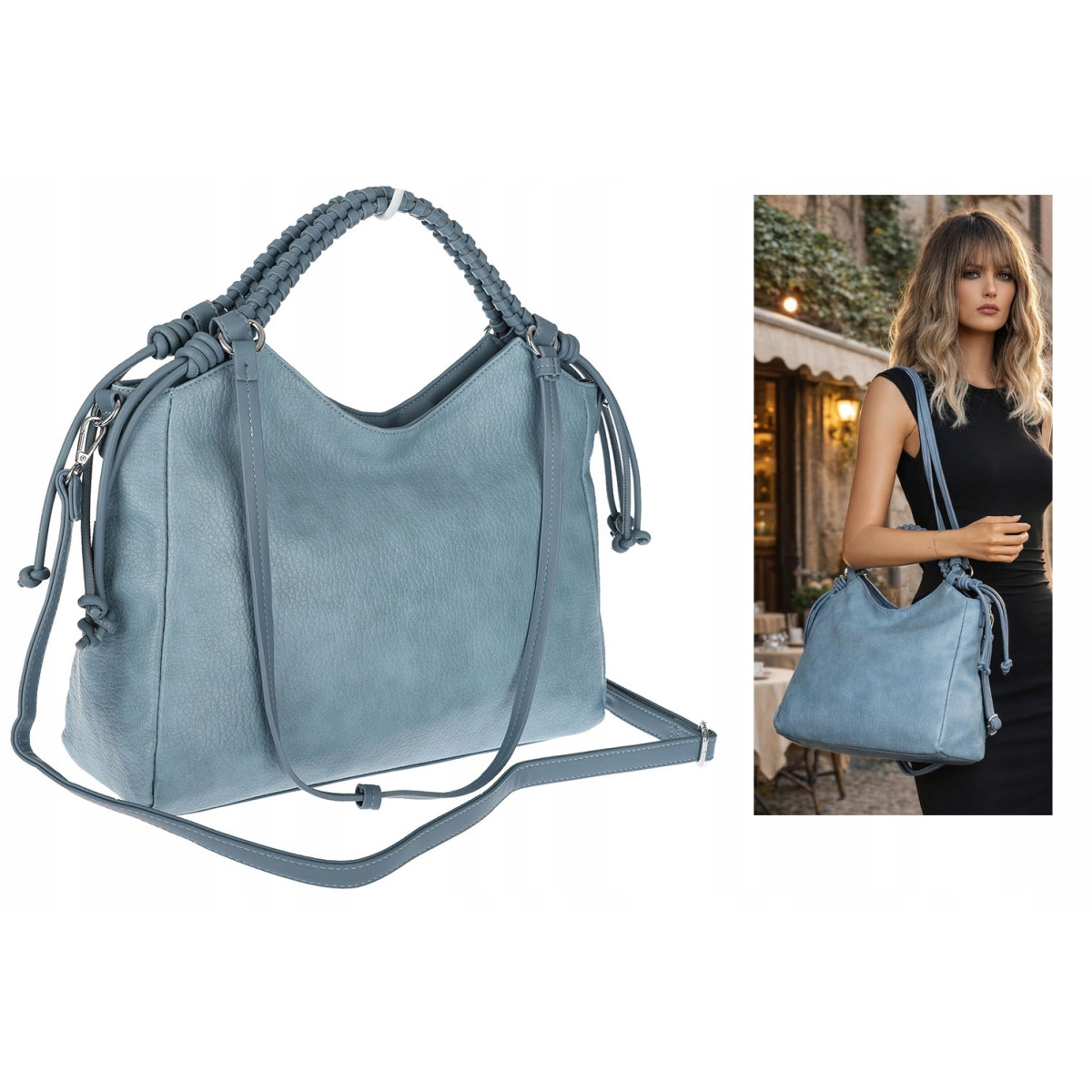 Torebka damska shopper pojemna listonoszka na ramię torba MC599 Niebieska