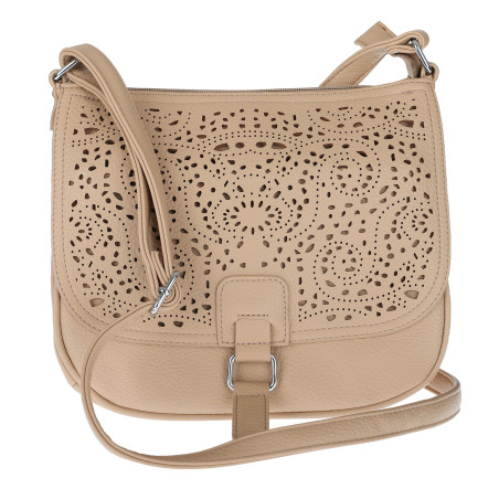 Torebka damska HERISSON pojemna ażurowa na ramię Listonoszka 15B322 Beżowa