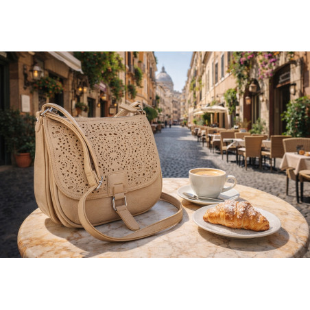 Torebka damska HERISSON pojemna ażurowa na ramię Listonoszka 15B322 Beżowa