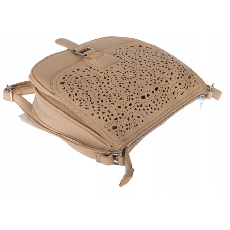 Torebka damska HERISSON pojemna ażurowa na ramię Listonoszka 15B322 Beżowa