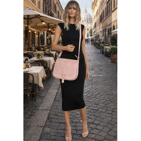 Torebka damska HERISSON pojemna ażurowa na ramię Listonoszka 15B322 Różowa