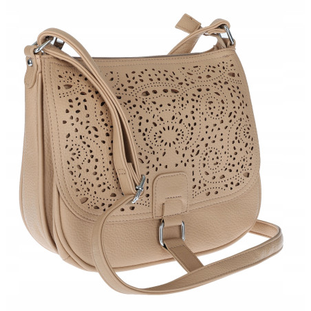 Torebka damska HERISSON pojemna ażurowa na ramię Listonoszka 15B322 Beżowa