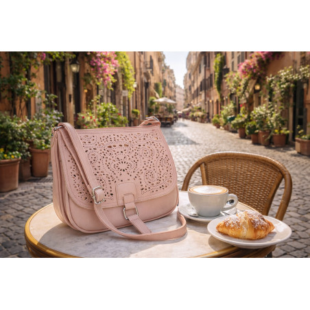 Torebka damska HERISSON pojemna ażurowa na ramię Listonoszka 15B322 Różowa