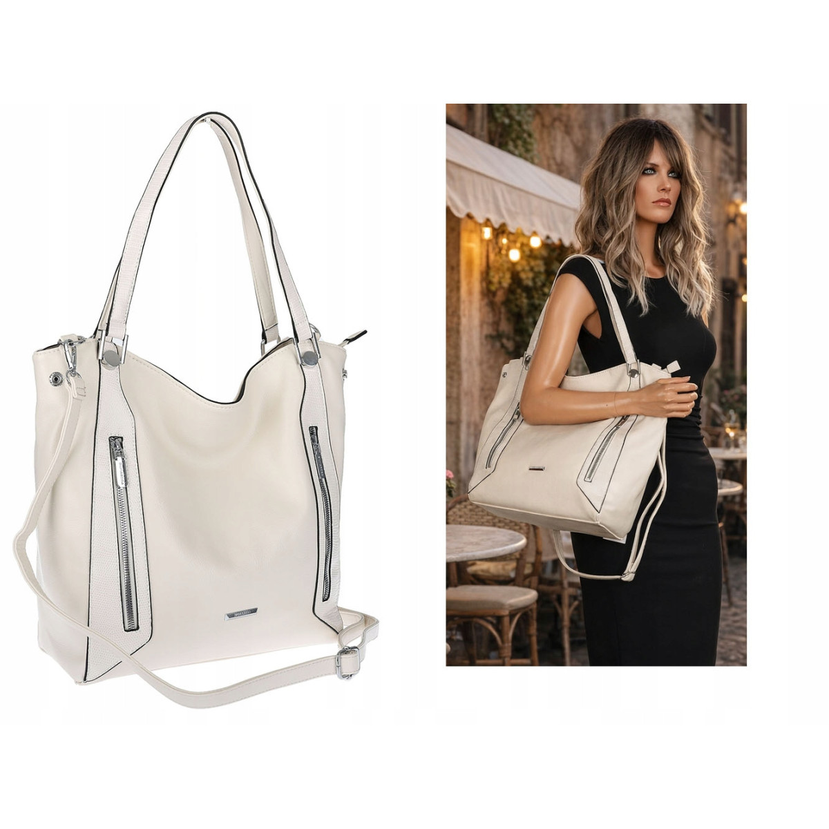 Torebka Damska Listonoszka Worek Shopper Modna Torba na Ramię SR8257 Beżowa