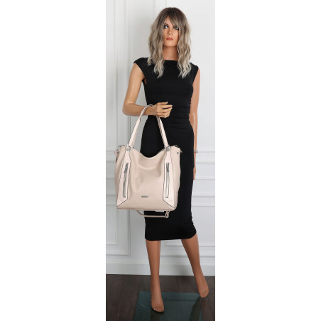 Torebka Damska Listonoszka Worek Shopper Modna Torba na Ramię SR8257 Beżowa