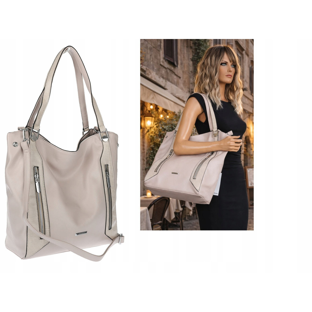 Torebka Damska Listonoszka Worek Shopper Modna Torba na Ramię SR8257 Szara