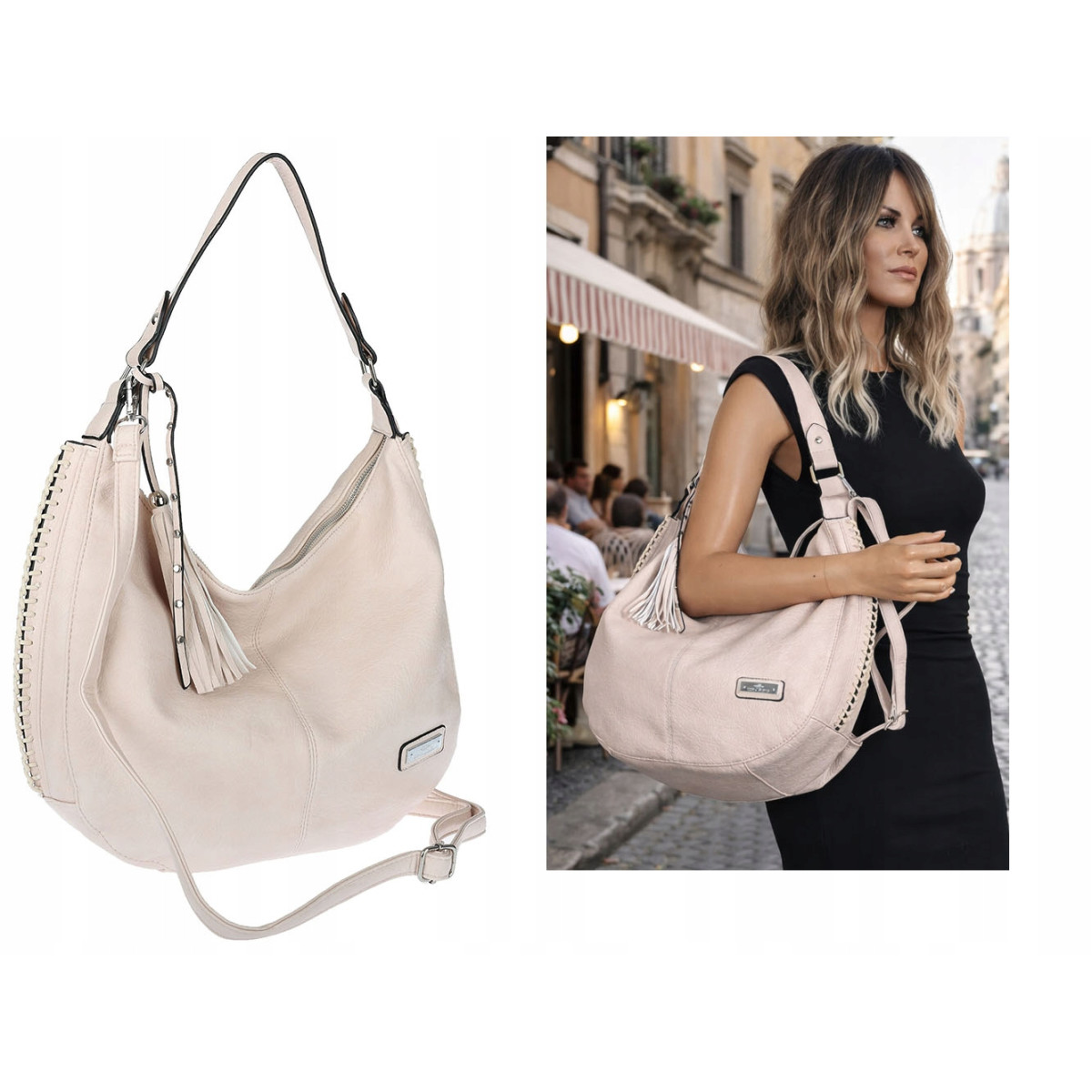 Torebka Damska Listonoszka Worek Shopper Modna Torba na Ramię CH2214 Beżowa