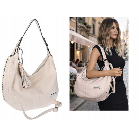 Torebka Damska Listonoszka Worek Shopper Modna Torba na Ramię CH2214 Beżowa