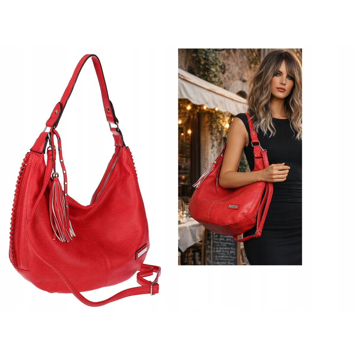 Torebka Damska Listonoszka Worek Shopper Torba na Ramię CH2214 Czerwona