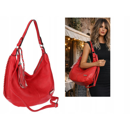 Torebka Damska Listonoszka Worek Shopper Torba na Ramię CH2214 Czerwona