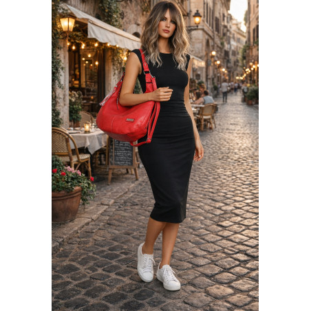 Torebka Damska Listonoszka Worek Shopper Torba na Ramię CH2214 Czerwona