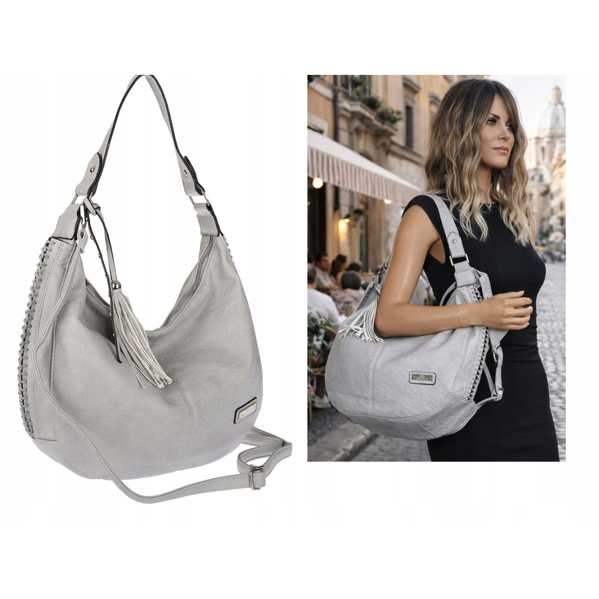 Torebka Damska Listonoszka Worek Shopper Modna Torba na Ramię CH2214 Szara