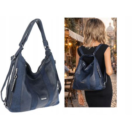 Torebka Damska Shopper Plecak Miejska 2w1 Worek na Ramię SR090 Granatowa