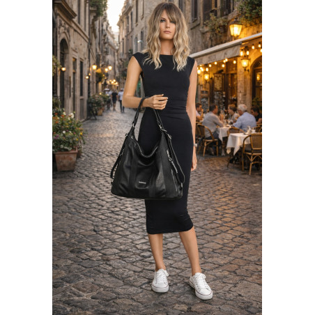 Torebka Damska Shopper Plecak Miejska 2w1 Worek Torba na Ramię SR090 Czarna