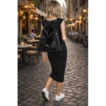 Torebka Damska Shopper Plecak Miejska 2w1 Worek Torba na Ramię SR090 Czarna