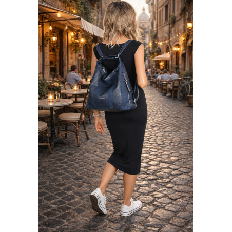 Torebka Damska Shopper Plecak Miejska 2w1 Worek na Ramię SR090 Granatowa