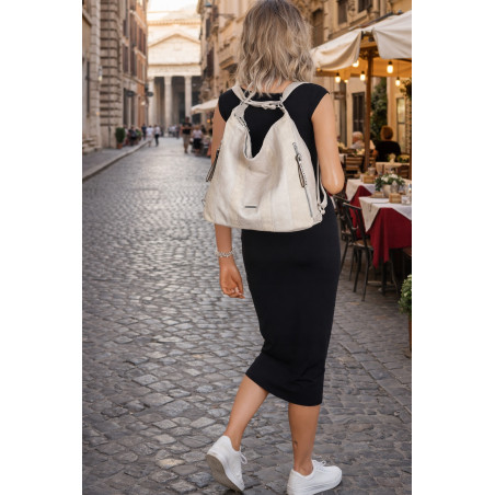 Torebka Damska Shopper Plecak Miejska 2w1 Worek Torba na Ramię SR090 Beżowa