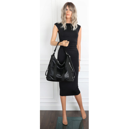 Torebka Damska Shopper Plecak Miejska 2w1 Worek Torba na Ramię SR090 Czarna