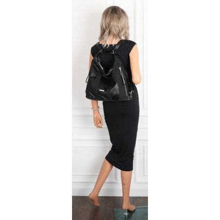 Torebka Damska Shopper Plecak Miejska 2w1 Worek Torba na Ramię SR090 Czarna