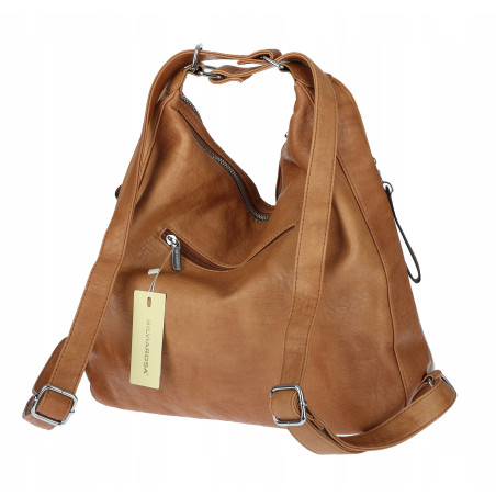 Torebka Damska Shopper Plecak Miejska 2w1 Worek na Ramię SR090 Brązowa