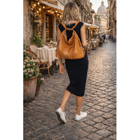 Torebka Damska Shopper Plecak Miejska 2w1 Worek na Ramię SR090 Brązowa