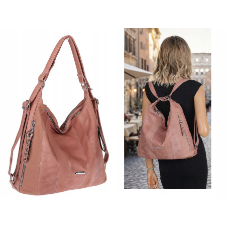 Torebka Damska Shopper Plecak Miejska 2w1 Worek Torba na Ramię SR090 Różowa