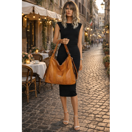 Torebka Damska Shopper Plecak Miejska 2w1 Worek na Ramię SR090 Brązowa