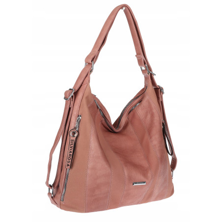 Torebka Damska Shopper Plecak Miejska 2w1 Worek Torba na Ramię SR090 Różowa