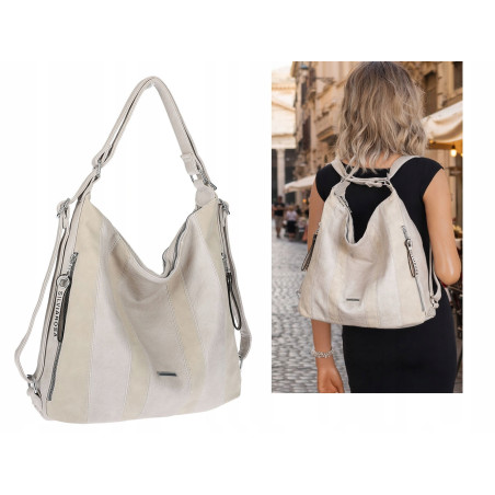 Torebka Damska Shopper Plecak Miejska 2w1 Worek Torba na Ramię SR090 Szara