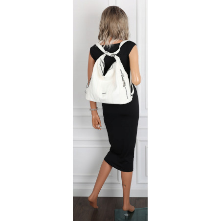 Torebka Damska Shopper Plecak Miejska 2w1 Worek Torba na Ramię SR090 Biała