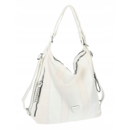 Torebka Damska Shopper Plecak Miejska 2w1 Worek Torba na Ramię SR090 Biała