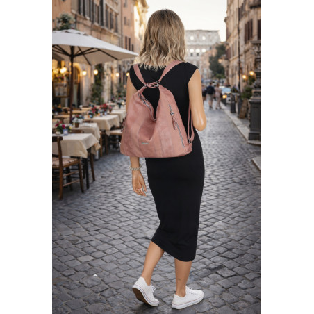 Torebka Damska Shopper Plecak Miejska 2w1 Worek Torba na Ramię SR090 Różowa