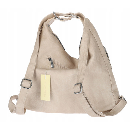 Torebka Damska Shopper Plecak Miejska 2w1 Worek Torba na Ramię SR090 Beżowa