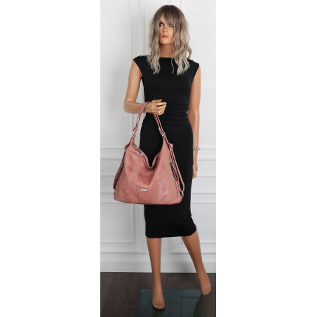 Torebka Damska Shopper Plecak Miejska 2w1 Worek Torba na Ramię SR090 Różowa