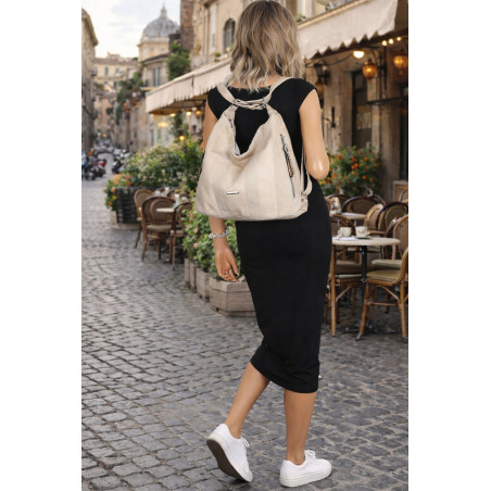 Torebka Damska Shopper Plecak Miejska 2w1 Worek Torba na Ramię SR090 Beżowa