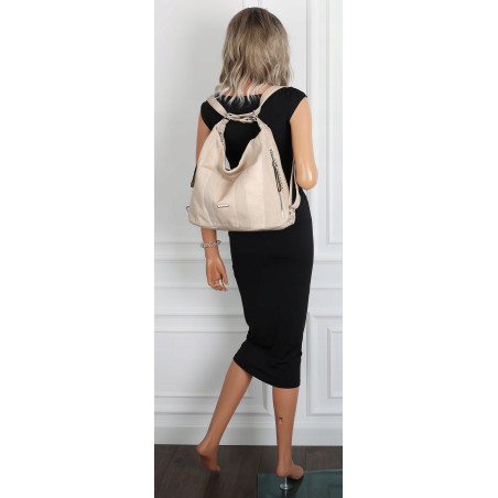 Torebka Damska Shopper Plecak Miejska 2w1 Worek Torba na Ramię SR090 Beżowa