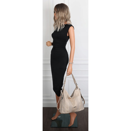 Torebka Damska Shopper Plecak Miejska 2w1 Worek Torba na Ramię SR090 Beżowa