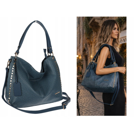 Torebka damska worek shopper pojemna miejska na ramię CH3368 Granatowa