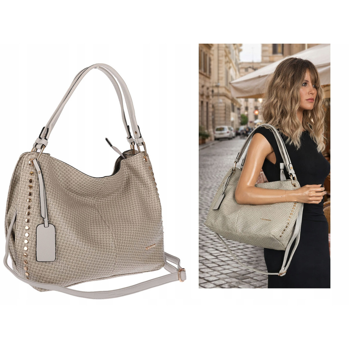 Torebka damska worek shopper pojemna miejska casual na ramię CH3368 Szara