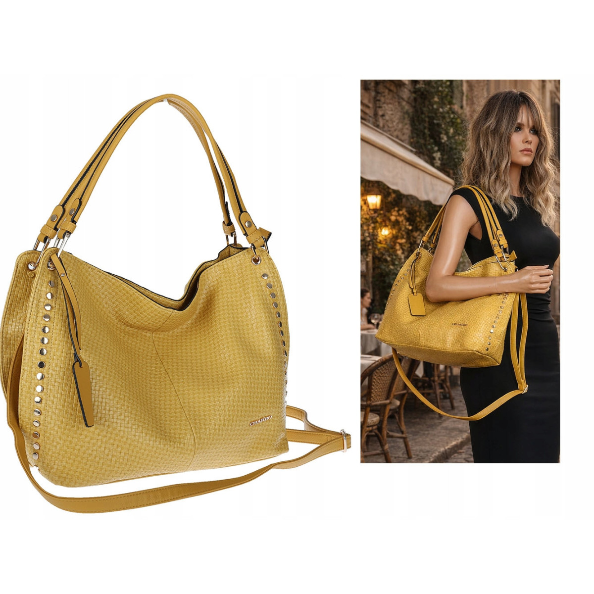 Torebka damska worek shopper pojemna miejska casual na ramię CH3368 Żółta