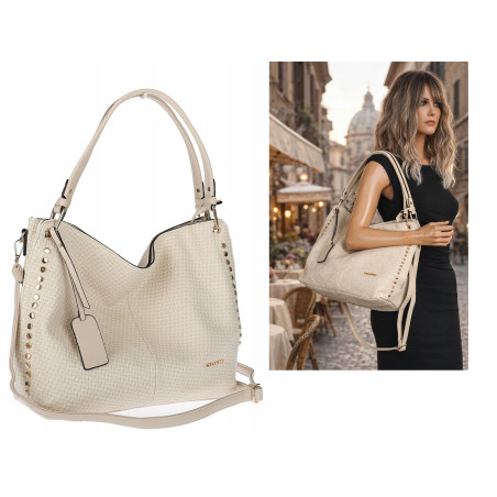 Torebka damska worek shopper pojemna miejska casual na ramię CH3368 Beżowa