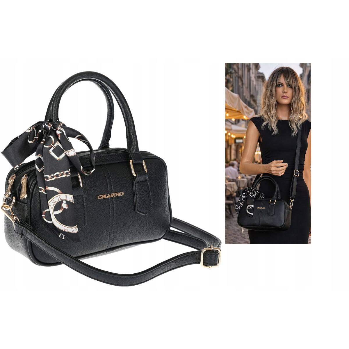 Torebka damska listonoszka kuferek pojemna na ramię torba CH662179 Czarna