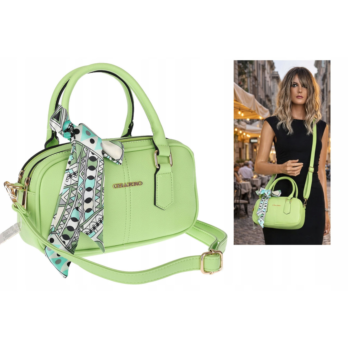 Torebka damska listonoszka kuferek pojemna na ramię torba CH662179 Zielona