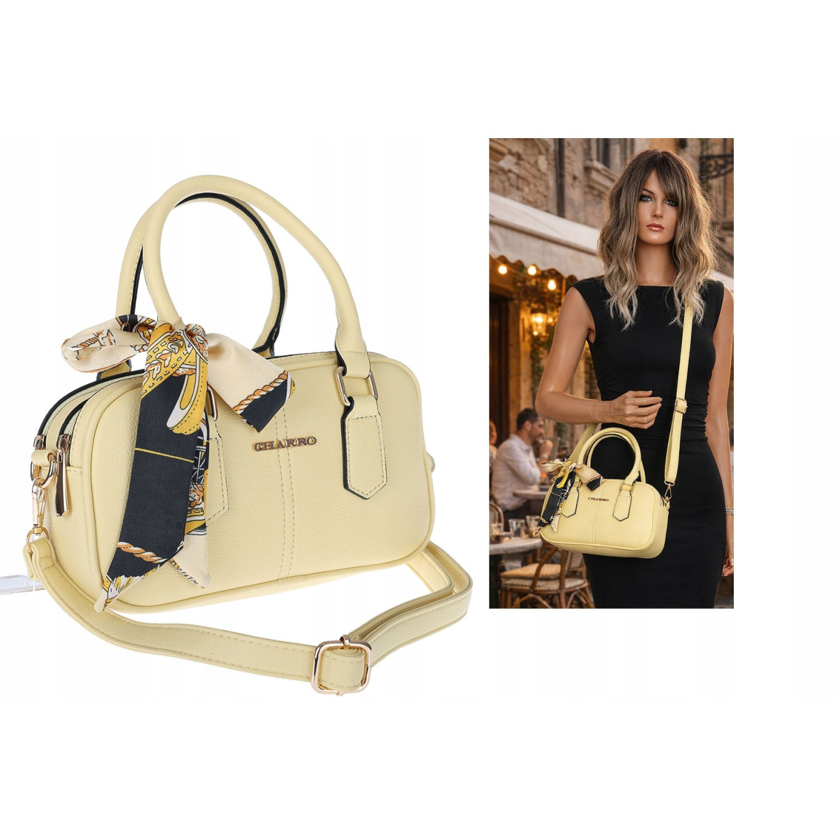 Torebka damska listonoszka kuferek pojemna na ramię torba CH662179 Żółta