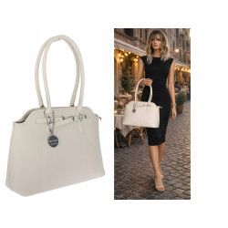 Torebka damska kuferek shopper A4 pojemna modna na ramię torba OSY84 Beżowa