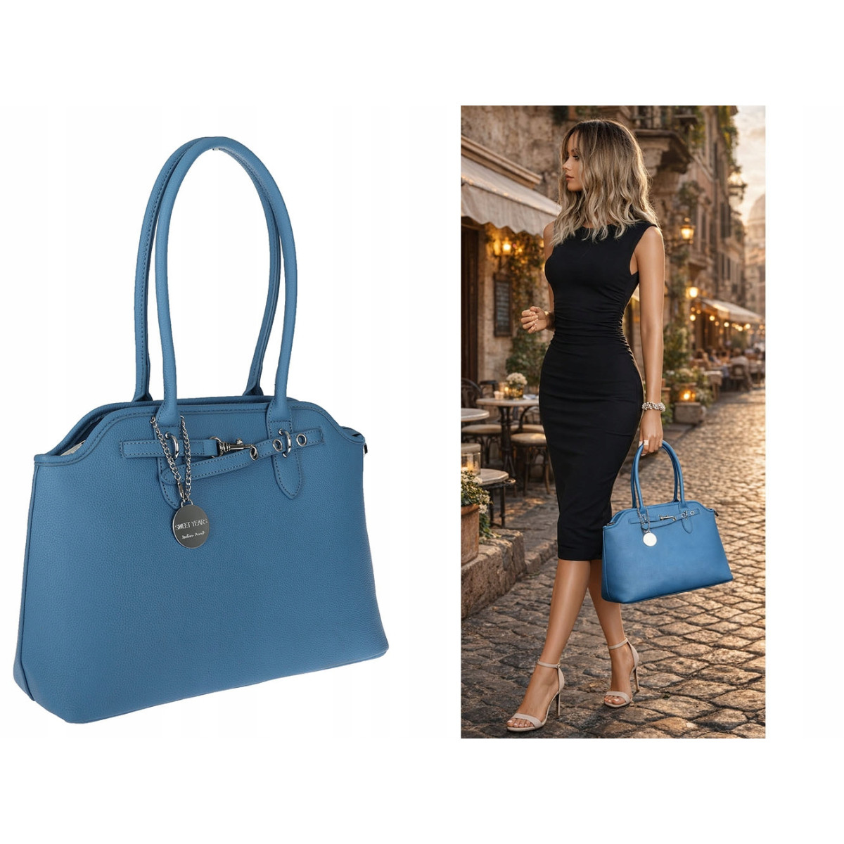 Torebka damska kuferek shopper A4 pojemna na ramię torba OSY84 Niebieska