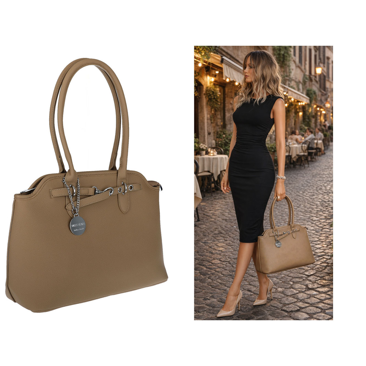 Torebka damska kuferek shopper A4 pojemna na ramię torba OSY84 Brązowa