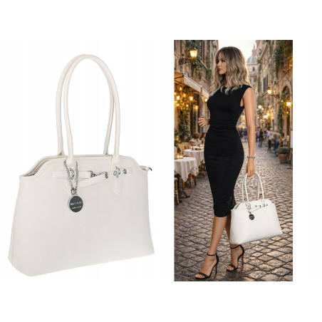 Torebka damska kuferek shopper A4 pojemna modna na ramię torba OSY84 Biała