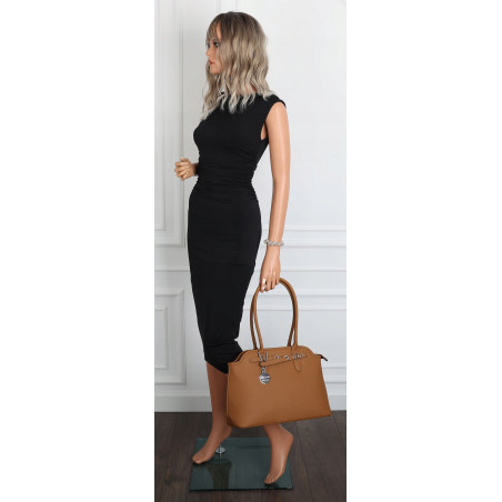 Torebka damska kuferek shopper A4 pojemna na ramię torba OSY84 Brązowa