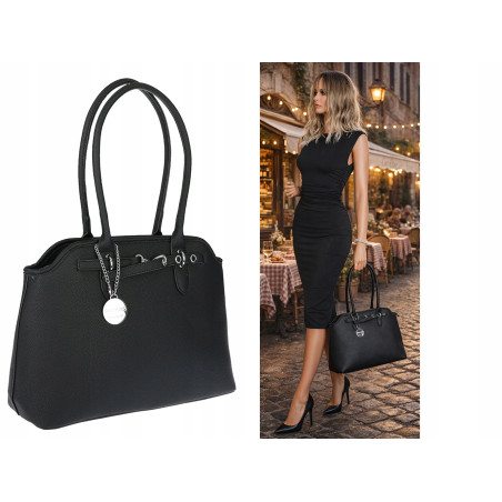 Torebka damska kuferek shopper A4 pojemna modna na ramię torba OSY84 Czarna